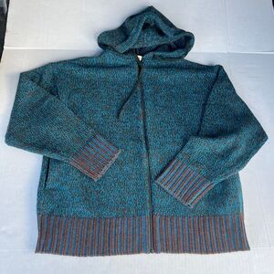 Marni x Uniqlo Full Zip Hoodie Blue Brown Marled Knit Oversized Sweater Jacket